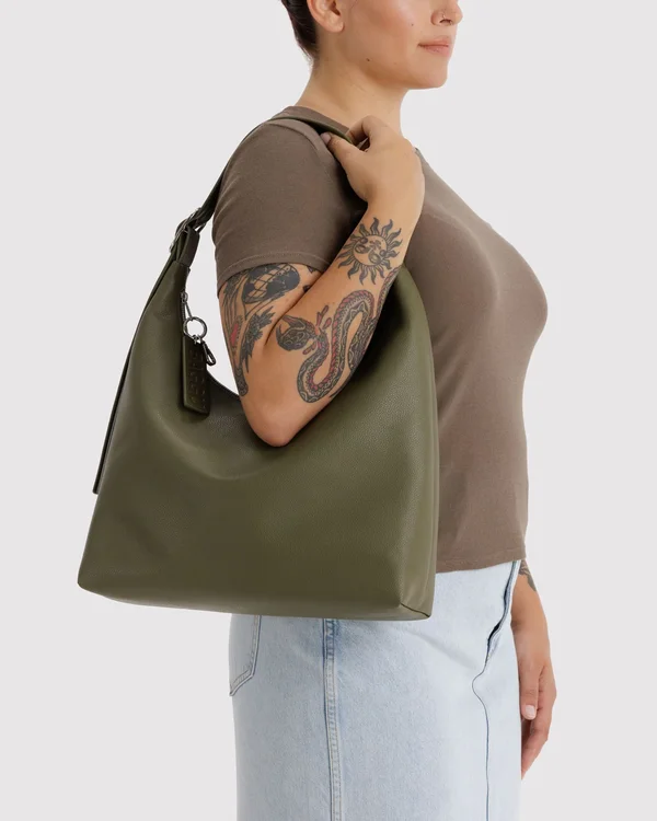 Recycled Leather Shoulder Bag - Loden - Size: OS