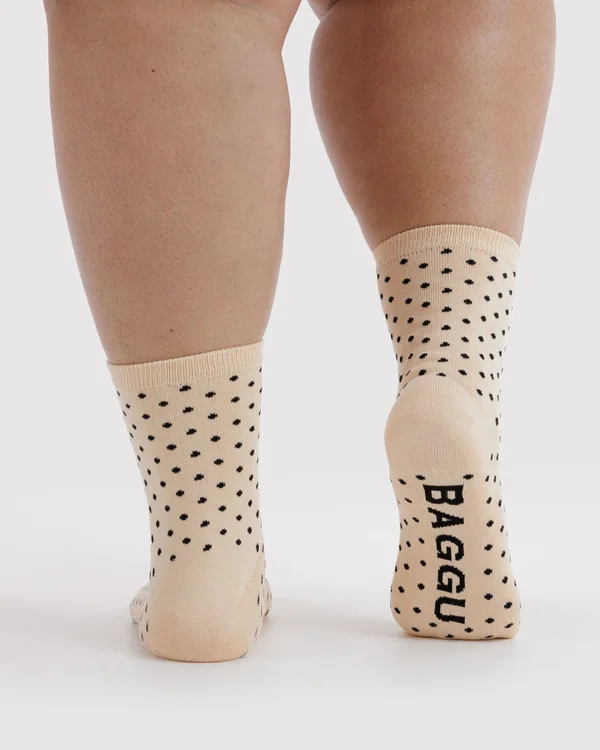 Crew Sock - Micro Cream and Black Polka Dot - Material: organic-cotton