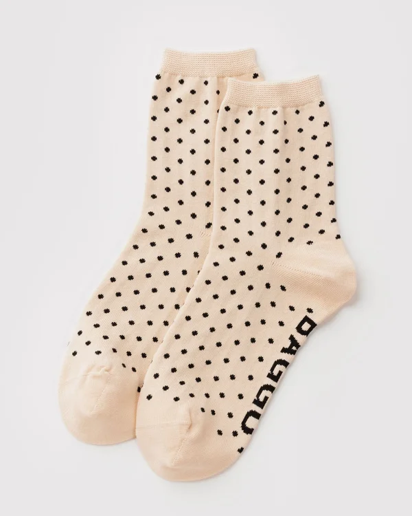 Crew Sock - Micro Cream and Black Polka Dot - Material: organic-cotton