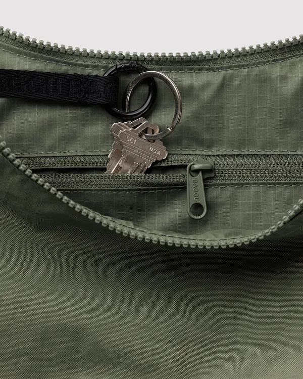 Medium Nylon Crescent Bag - Caper - Material: heavyweight-nylon