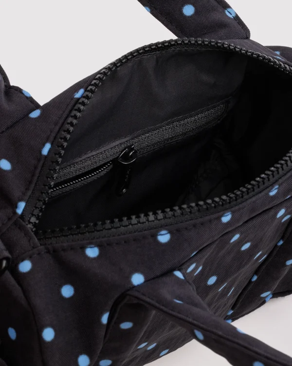 Small Nylon Duffle Bag - Black And Sky Blue Micro Dot
