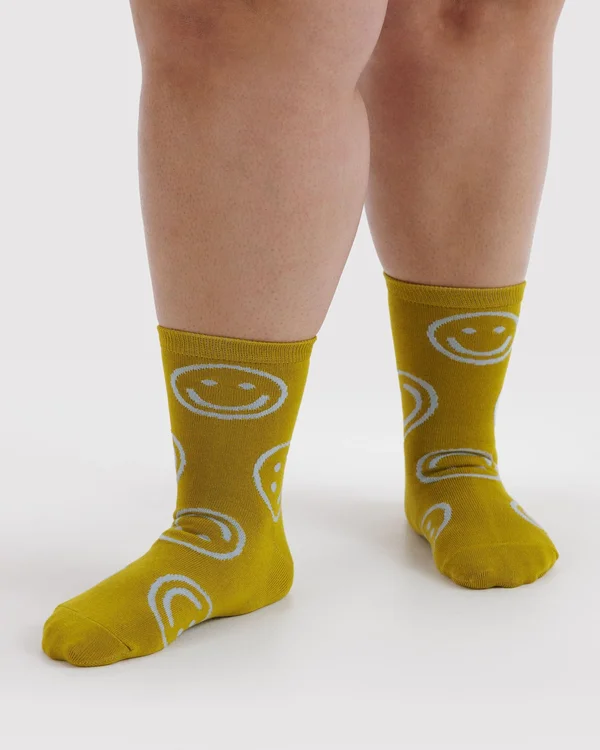 Crew Sock - Ochre Happy - Size: OS