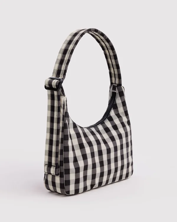 Mini Nylon Shoulder Bag - Black And Cream Gingham - Size: OS