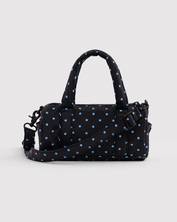 Small Nylon Duffle Bag - Black And Sky Blue Micro Dot