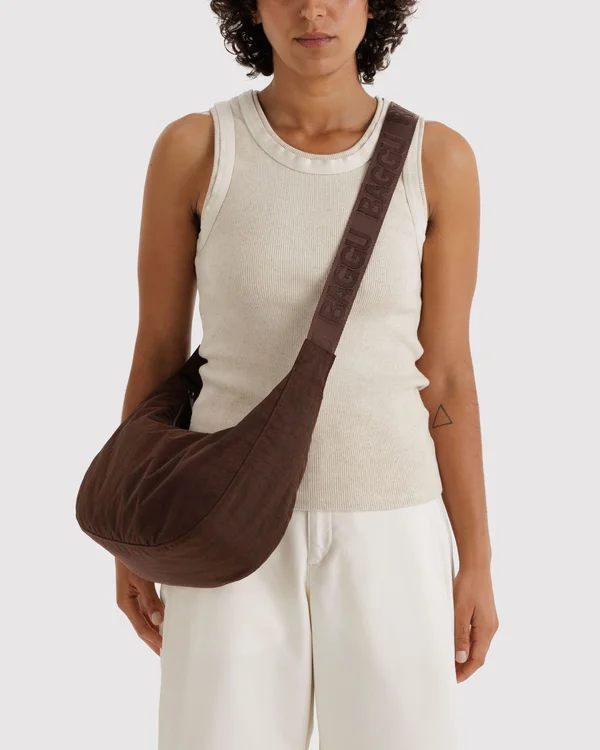 Medium Nylon Crescent Bag - Coffee - Material: heavyweight-nylon