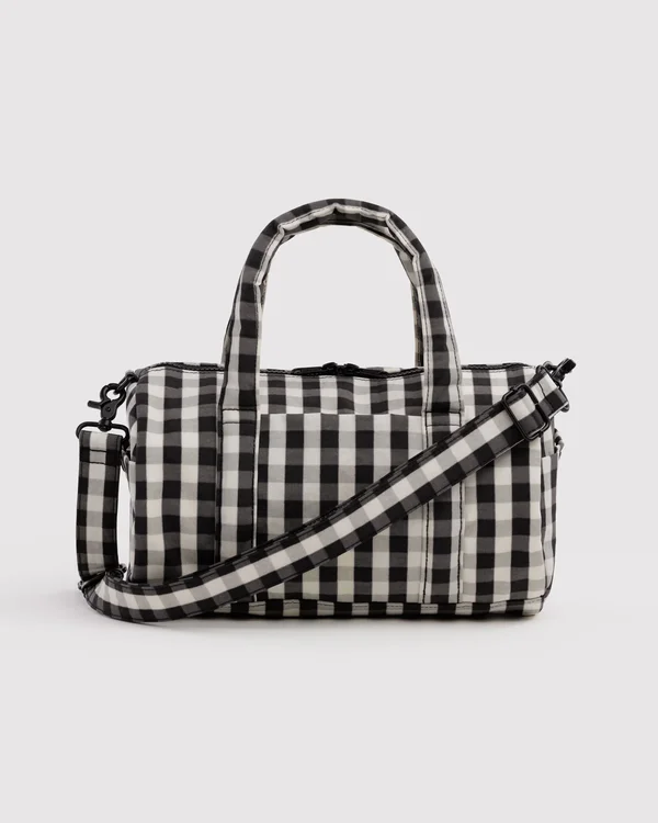 Nylon Duffle Bag - Black And Cream Gingham - Material: heavyweight-nylon