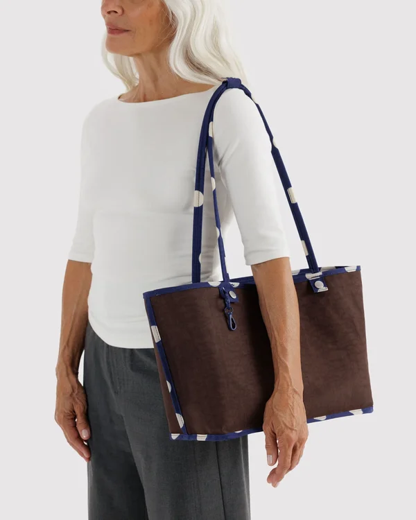 Medium Nylon Reversible Tote - Navy Polka Dot Mix