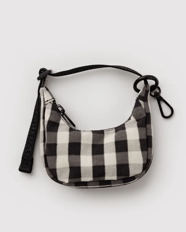 Crescent Bag Charm - Black And Cream Gingham - Material: heavyweight-nylon