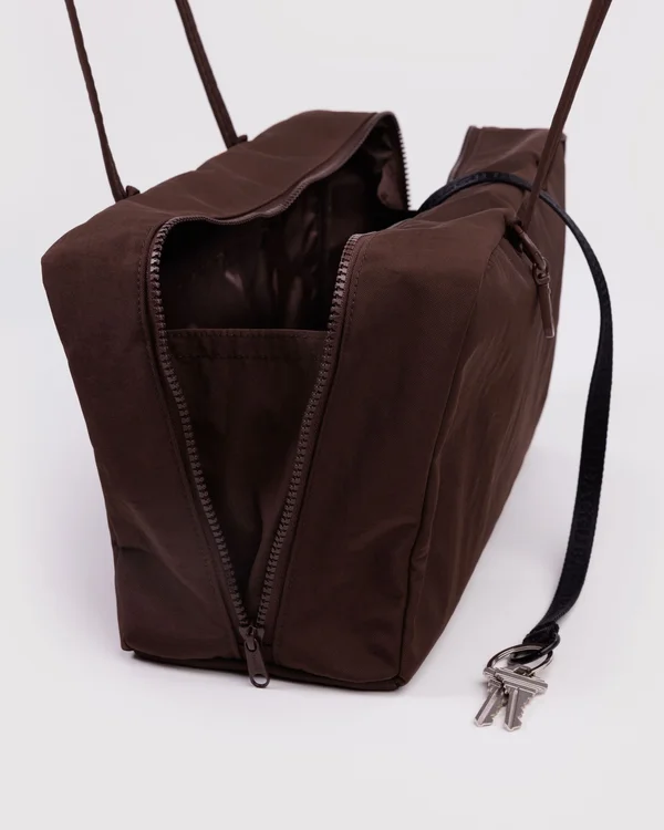 Medium Nylon Bowler Bag - Coffee - Material: heavyweight-nylon