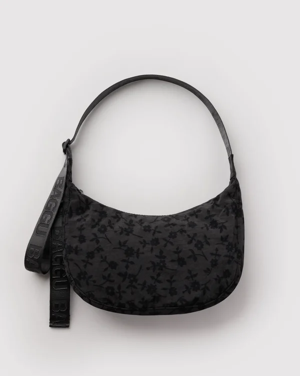 Medium Nylon Crescent Bag - Charcoal Ditsy Floral - Size: OS