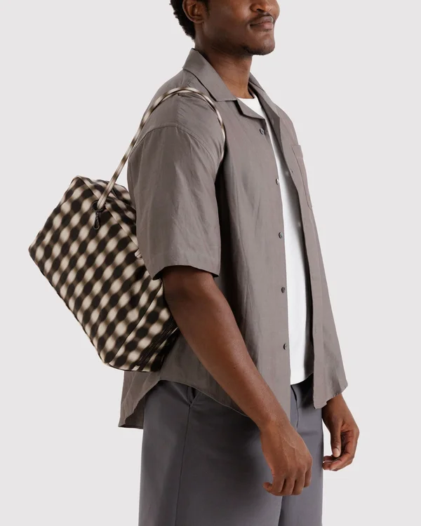 Medium Nylon Bowler Bag - Sale - Blurred Gingham Brown - Size: OS