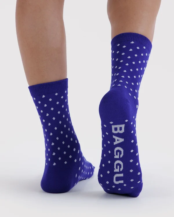 Crew Sock - Micro Blue and White Polka Dot - Size: OS